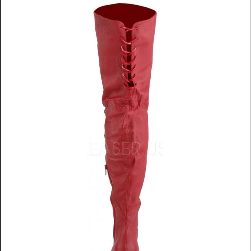 Red thigh high spike heal leather boots fetish - Picture 4 of 6